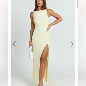 Showpo Audette Butter Yellow Boatneck Slit Dress